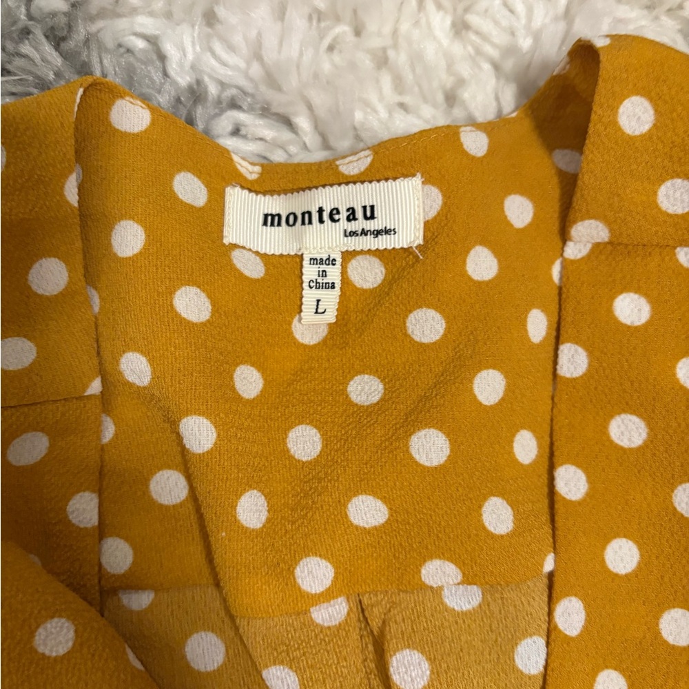 Monteau Mustard Polka Dot Wrap Blouse - Picture 3 of 3